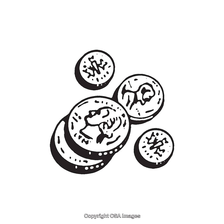 Black And White Line Art Illustration of Coins with Decorative Details