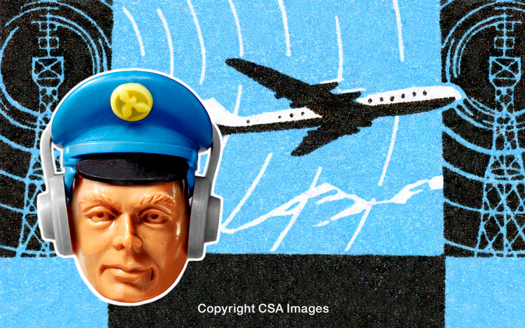 Illustration of Pilot with Airplane and Signal Towers in Background