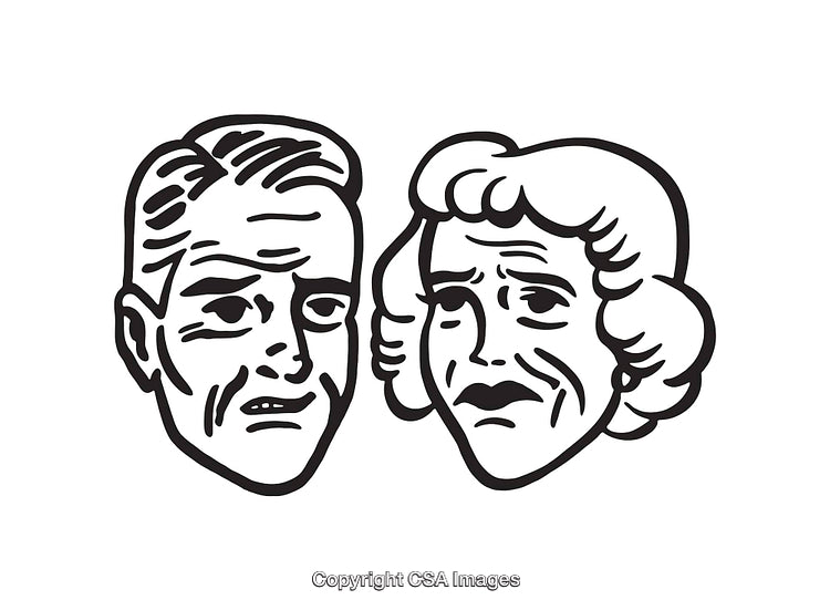 Black and White Line Art of Retro Faces with Expressive Emotions
