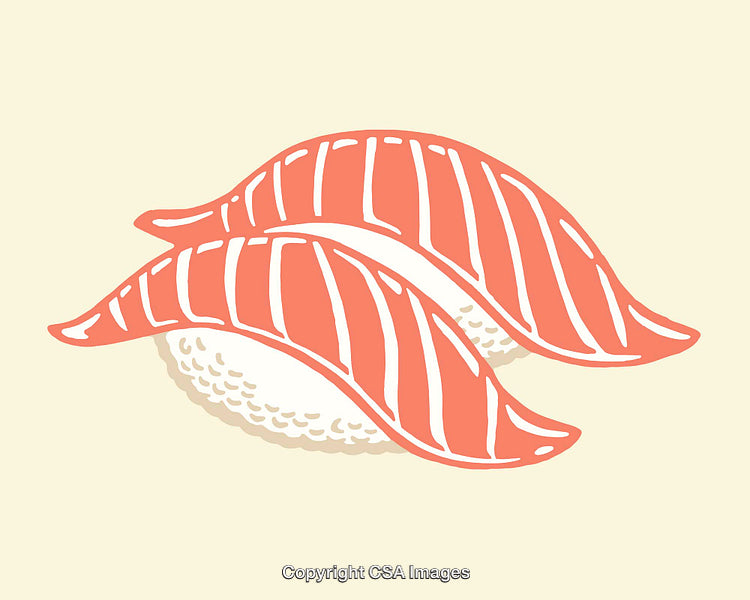Illustration of Salmon Sushi Nigiri with Artistic Line Art Style