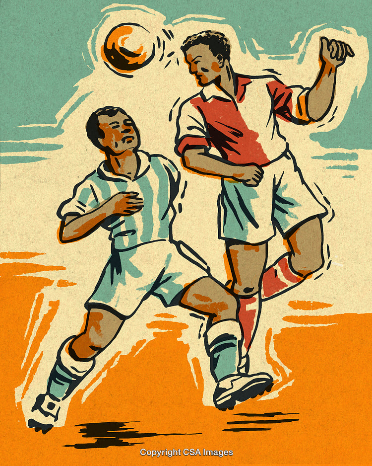 Illustration of Two Soccer Players Competing for the Ball in a Match