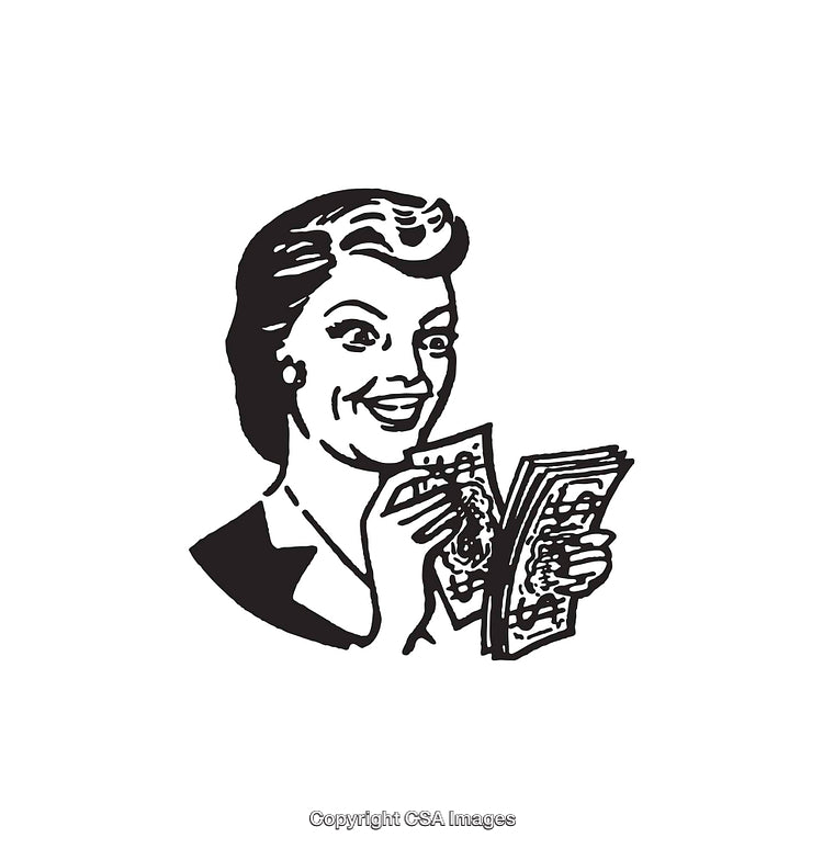 Retro Style Illustration of a Smiling Woman Holding Cash