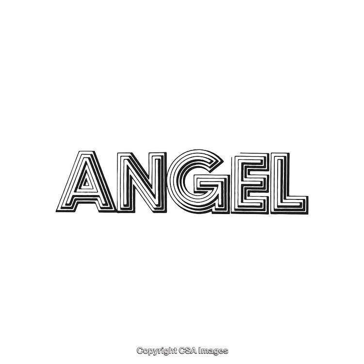 Stylized Black And White Angel Text with Outlined Lettering Effect