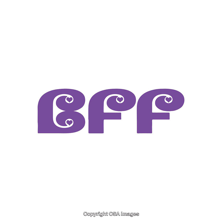 Purple BFF Text with Decorative Heart Elements in a Bold Font