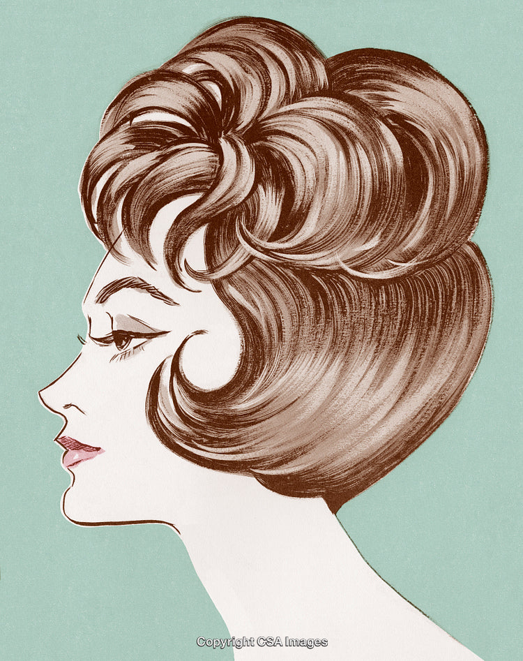 Vintage Illustration of a Woman with Styled Hair on Green Background