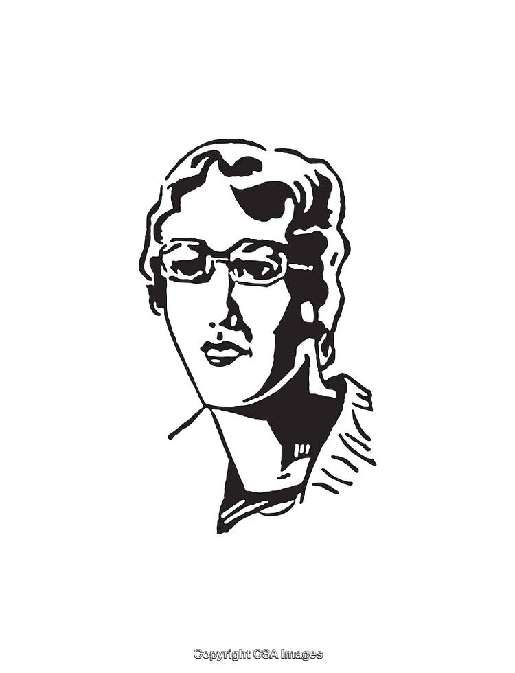 Black and White Line Art of a Person Wearing Glasses
