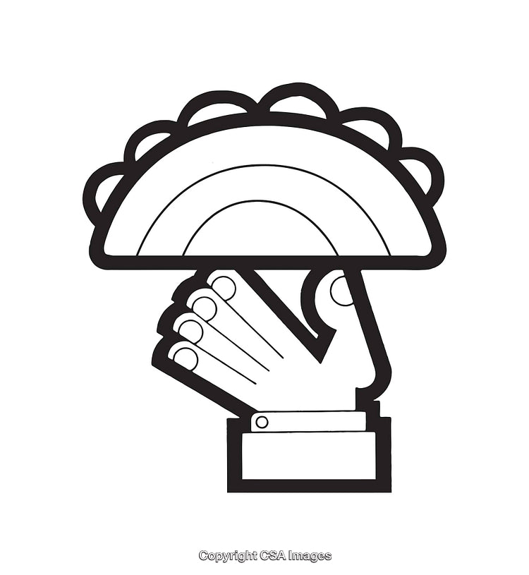 Black and White Line Art of Hand Holding a Taco