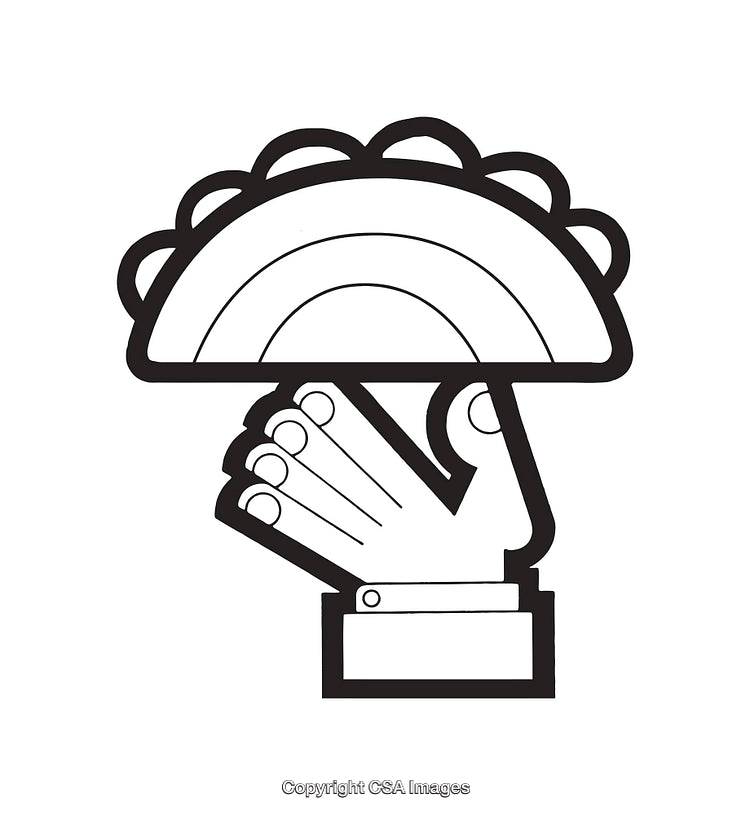 Black and White Line Art of Hand Holding a Taco