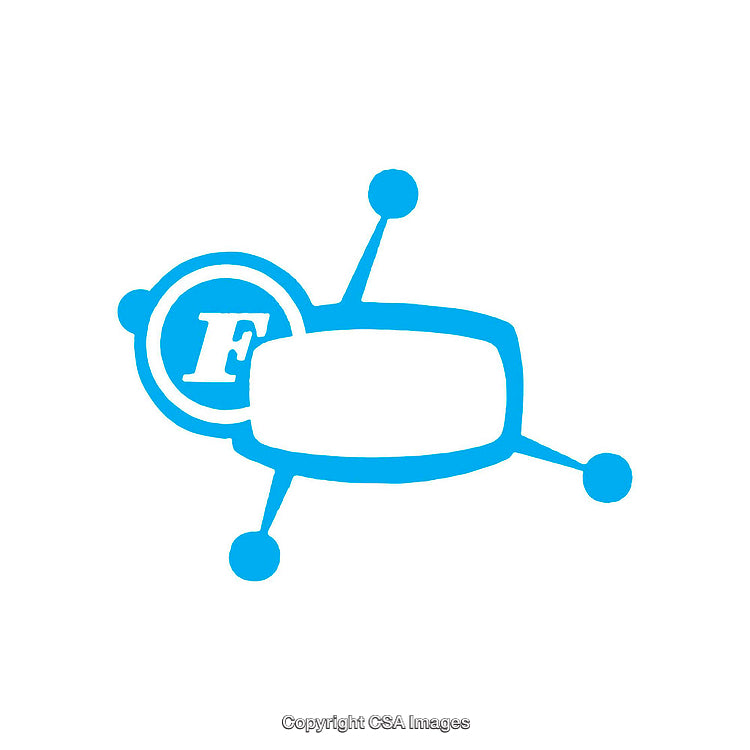 Blue Abstract Modern Icon of Stylized Television and Atomic Symbols