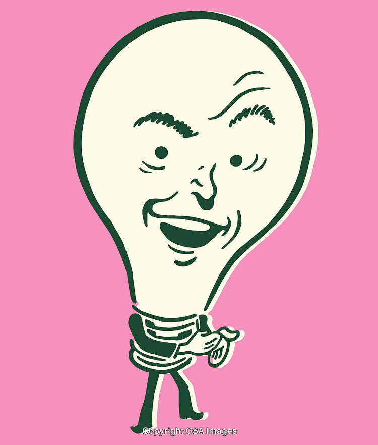 Creative Cartoon Lightbulb Drawing in Retro Style on Vibrant Background