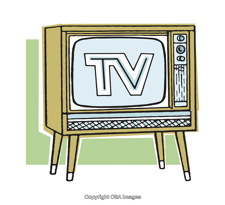 Retro Television Drawing in Fun Vibrant Style with Mid-Century Design