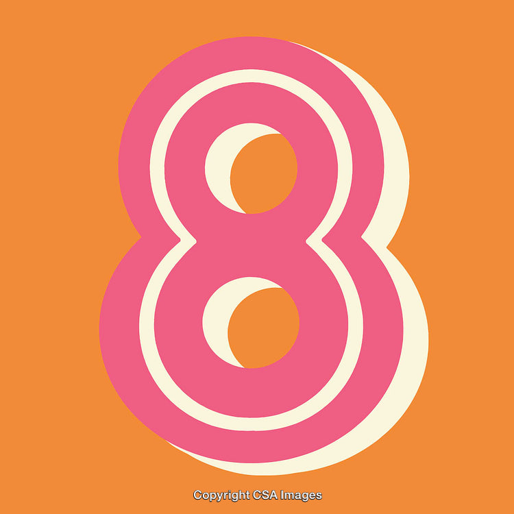Colorful Number Eight in Retro Pink and Orange Graphic Style Artwork