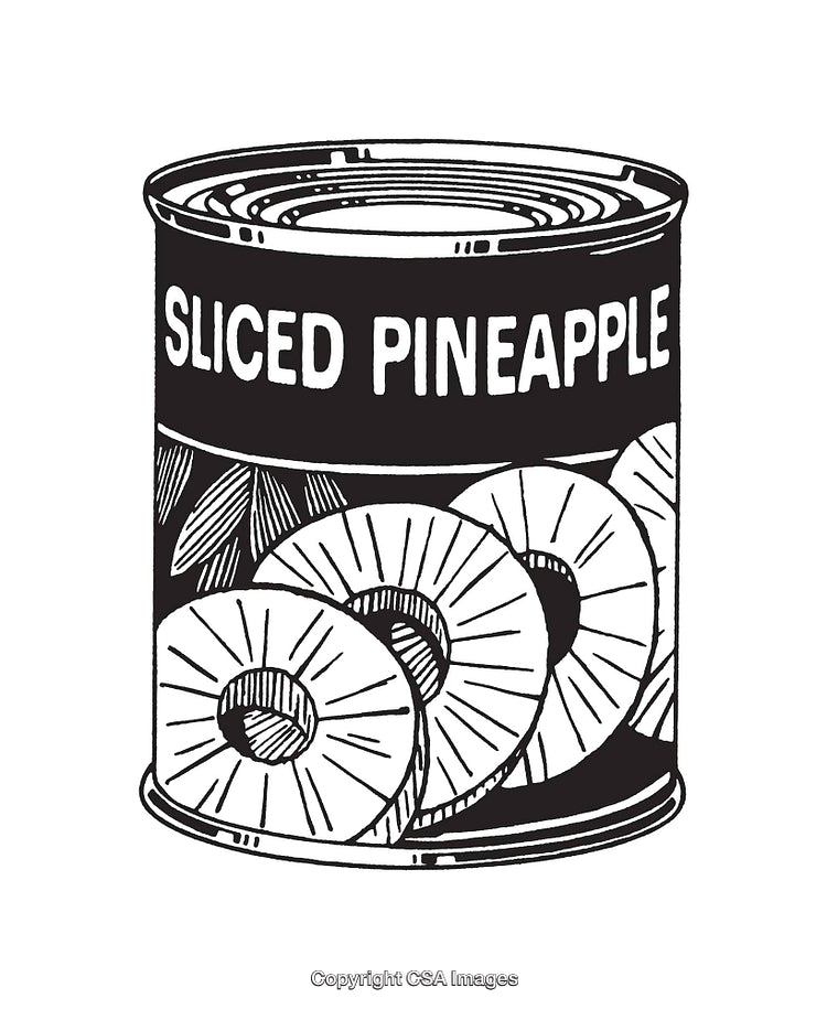 Black and White Line Art Illustration of Sliced Pineapple in a Can