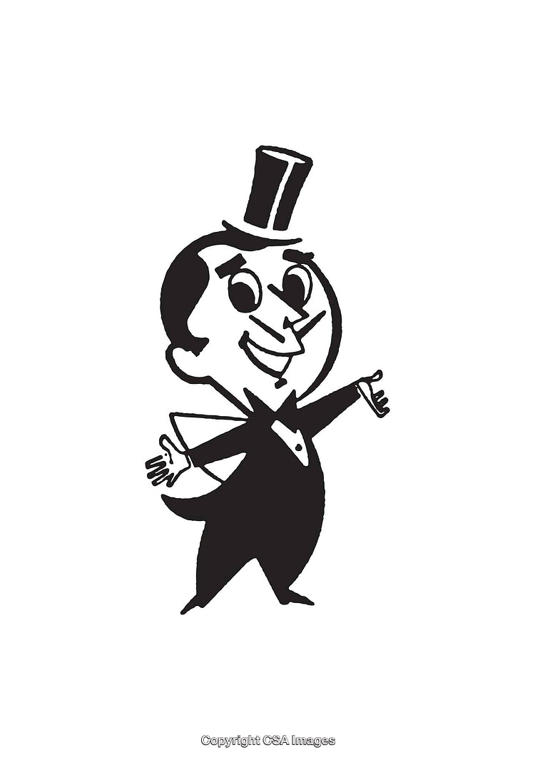 Cheerful Cartoon Gentleman in Top Hat and Tuxedo Line Art Illustration