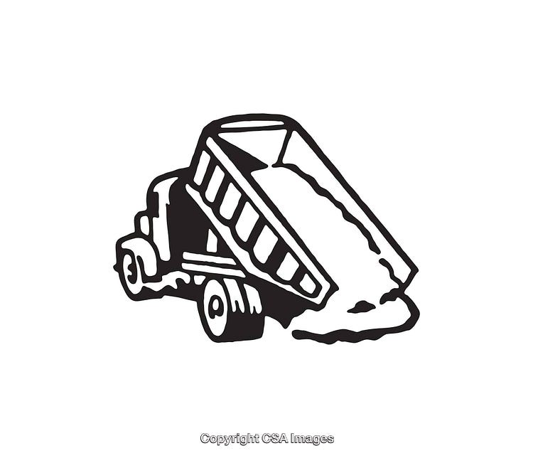 Black and White Line Art of Dump Truck in Action