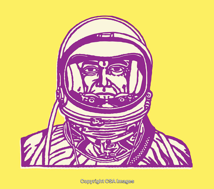 Vibrant Line Art Illustration of an Astronaut in a Helmet on Bright Background
