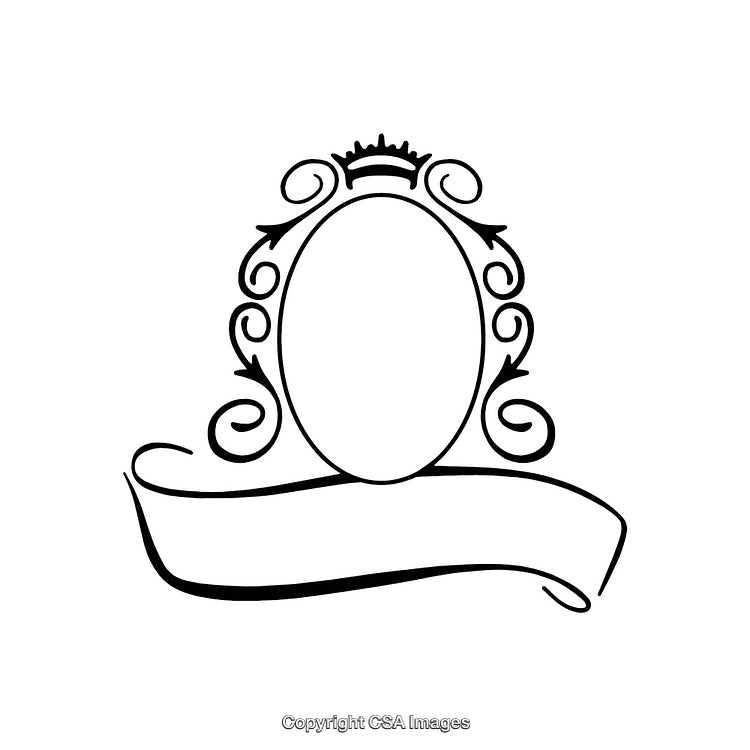 Elegant Black and White Scroll Pattern Frame with Crown and Ribbon