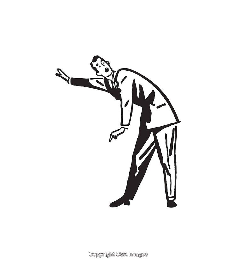 Retro Style Illustration of a Man Gesturing Enthusiastically in Black and White