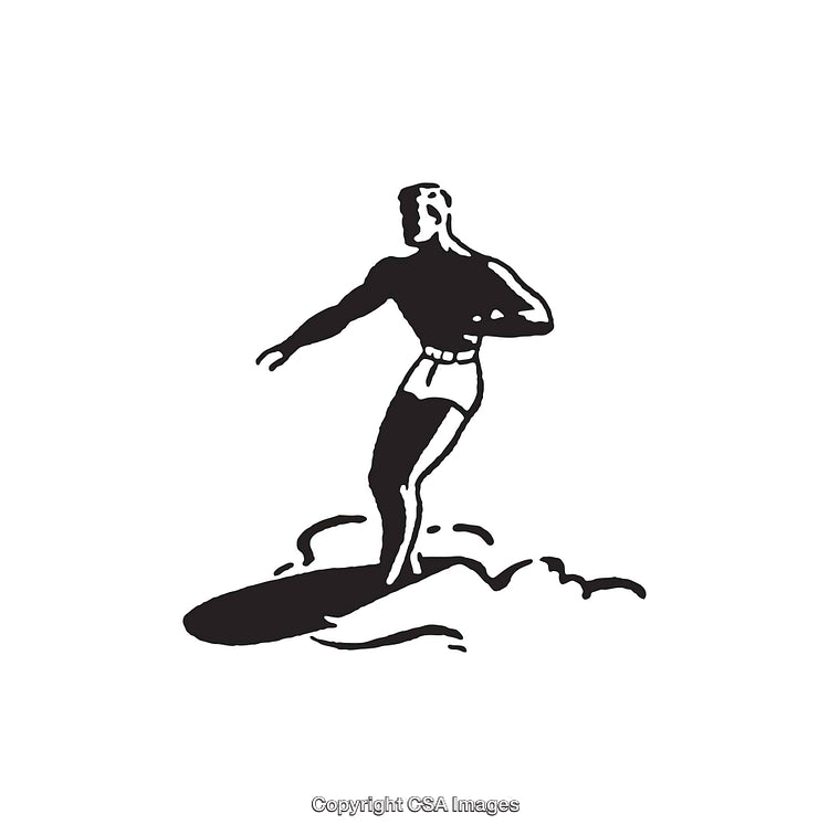 Surfing Figure in Black and White Minimalist Artwork