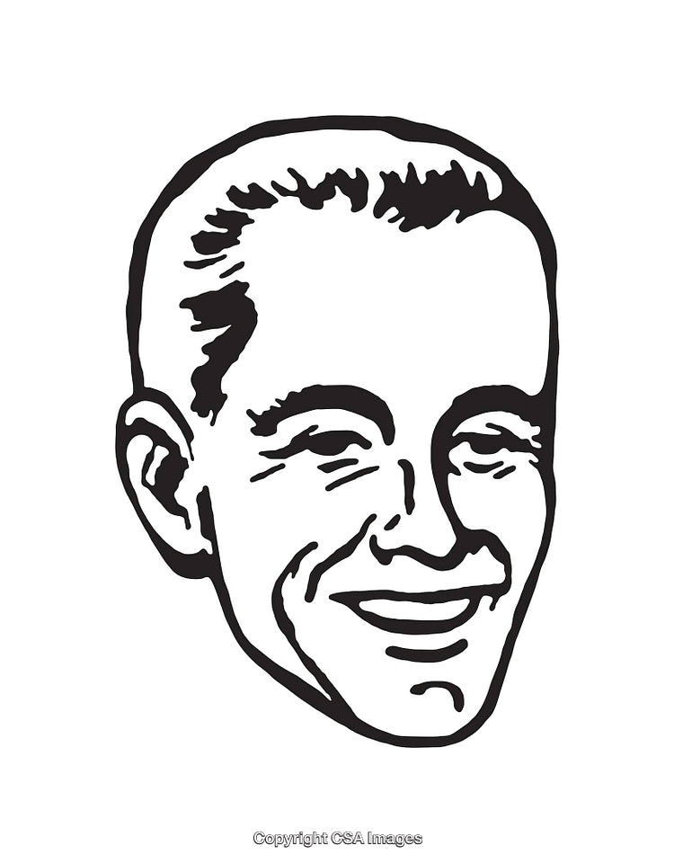 Black and White Line Art Illustration of a Smiling Male Face