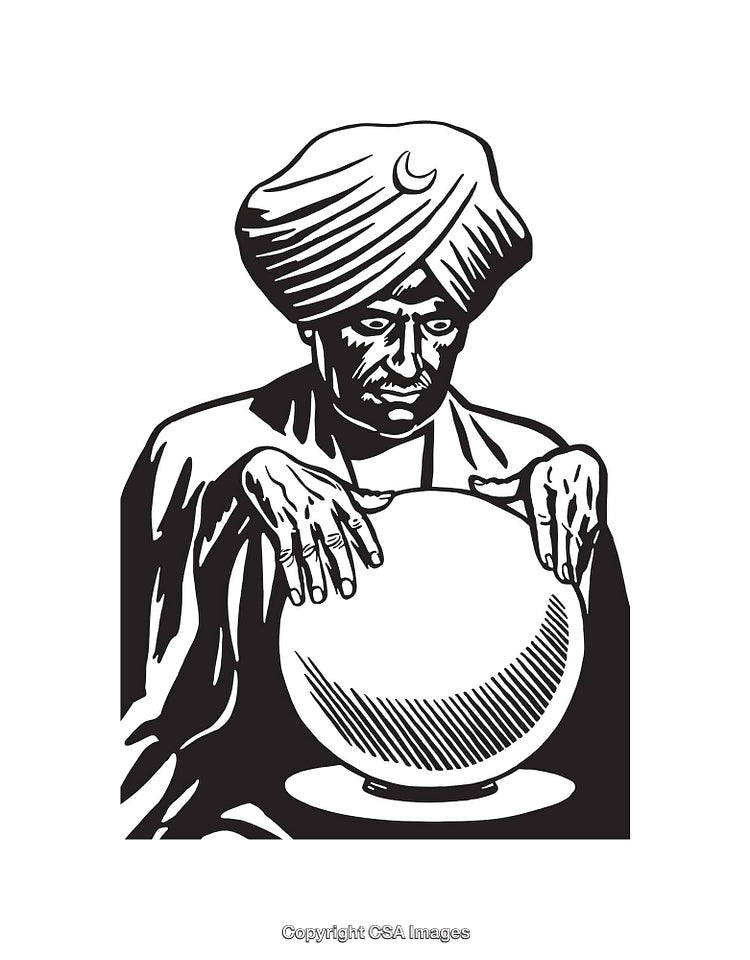 Fortune Teller Gazing Into Crystal Ball in Black and White