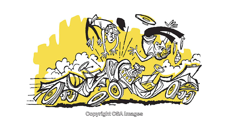 Dynamic Illustration Depicting a Car Crash with Energetic Visuals