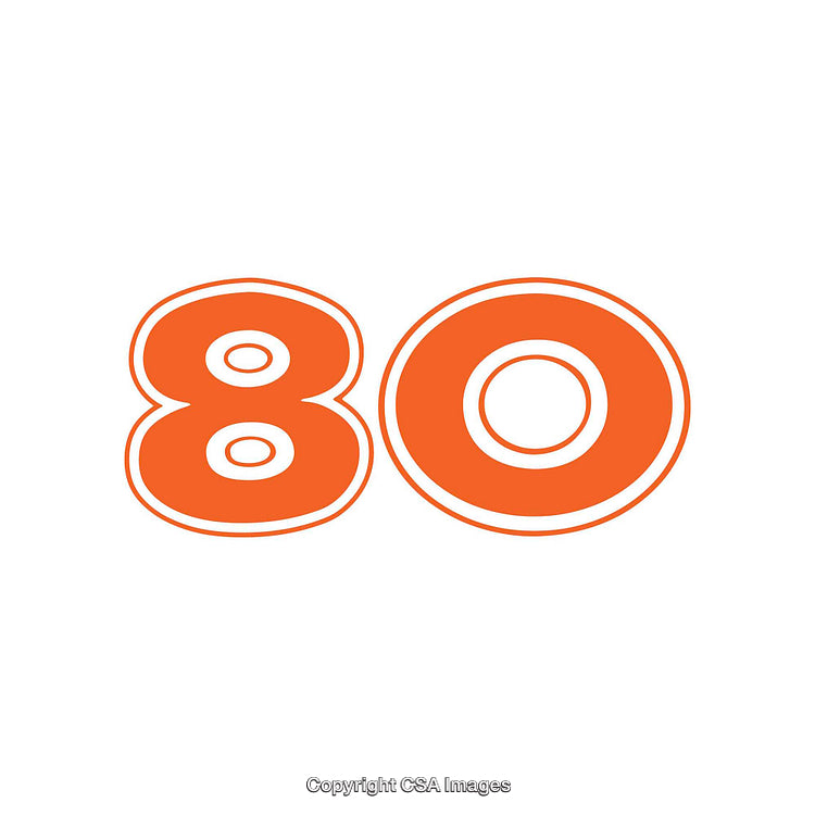 Orange Number 80 in Bold Design on White Background