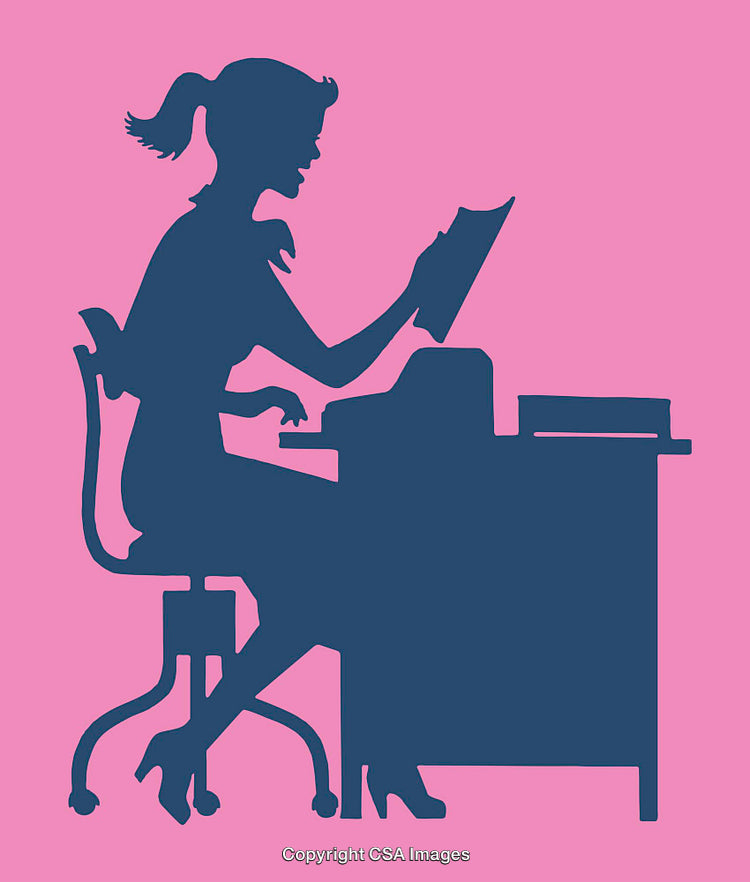 Silhouette of Woman Reading in Office on Vibrant Background