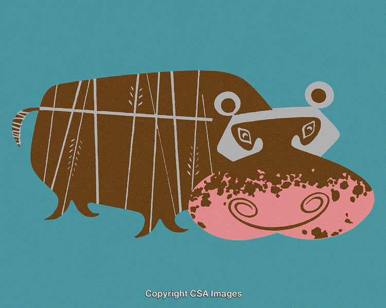 Playful Abstract Illustration of a Hippo on a Blue Background