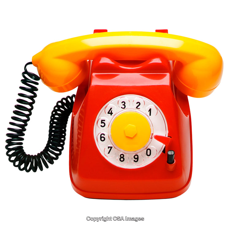 Brightly Colored Toy Rotary Phone Isolated on a White Background
