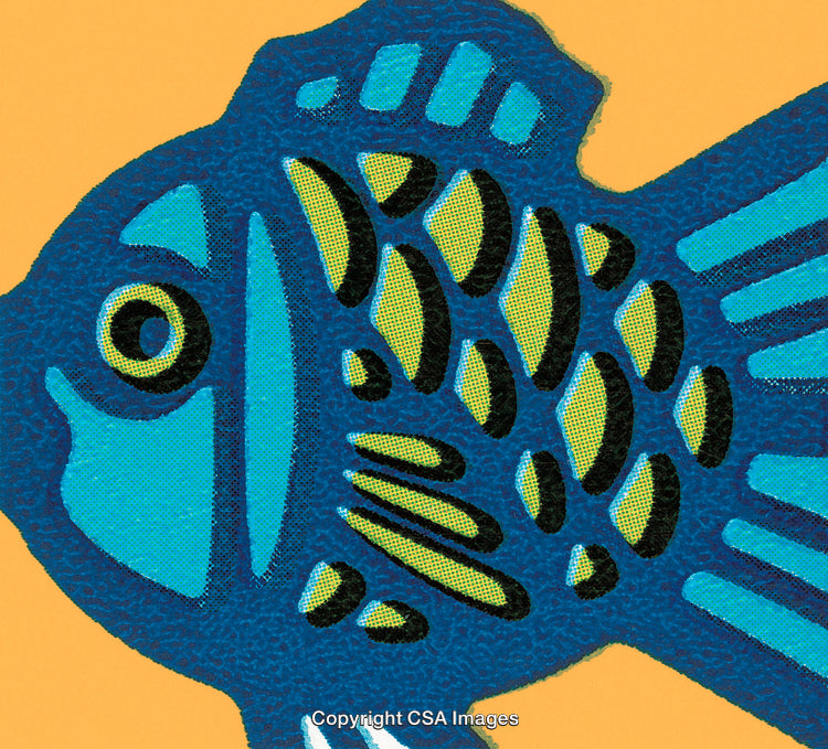 Abstract Blue Fish Illustration on Yellow Background