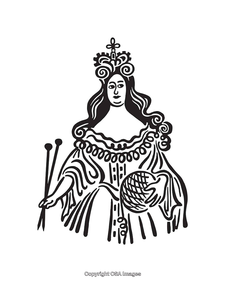 Elegant Royal Empress Illustration in Black and White Line Art Style