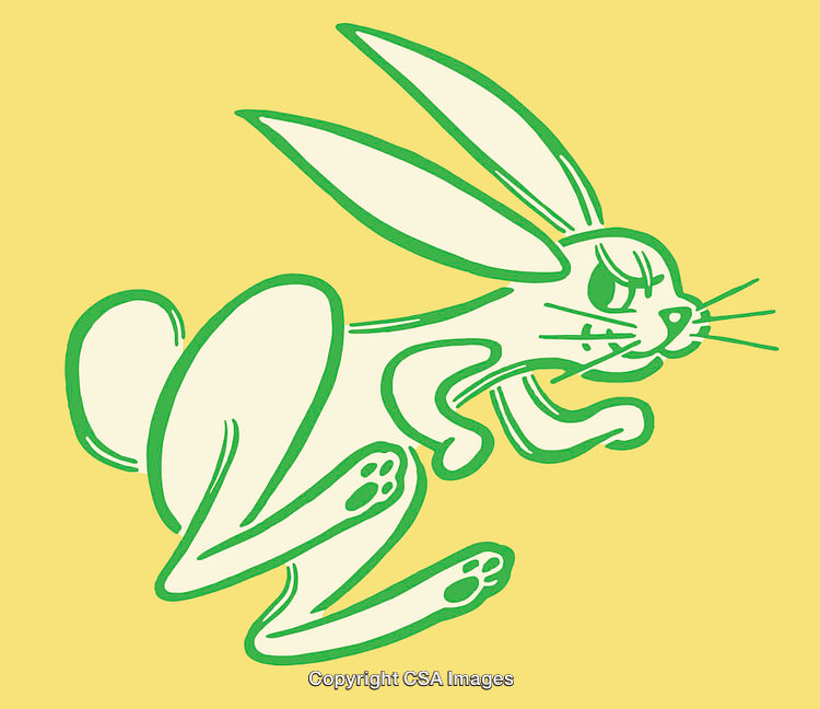 Green Line Art Illustration of a Running Rabbit