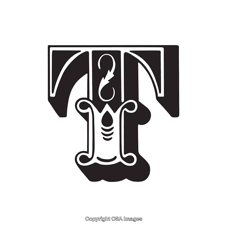 Intricately Designed Letter T with Decorative Elements and Classic Style