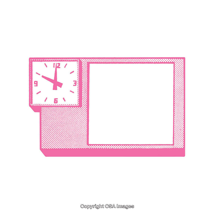 Pink Halftone Style Frame with Clock on White Background