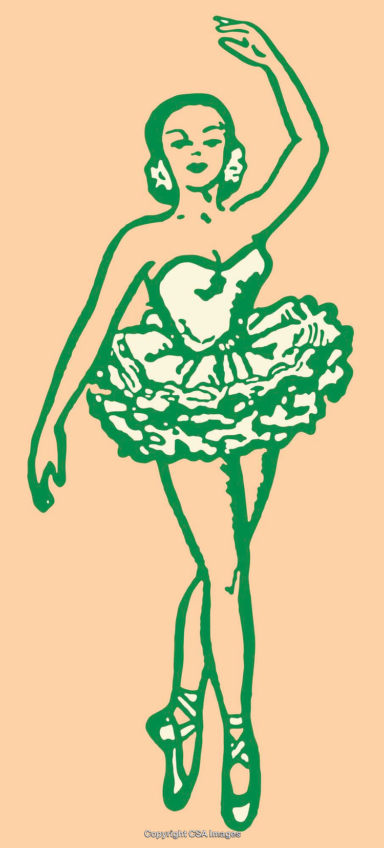 Elegant Green Line Art of a Ballerina Performing on Pointe Shoes