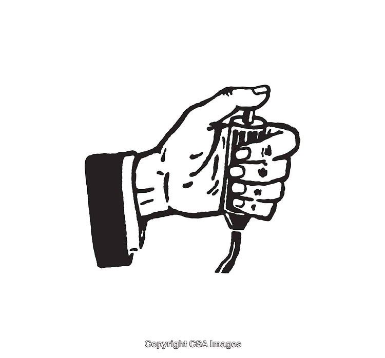 Black and White Line Drawing of a Hand Gripping a Device