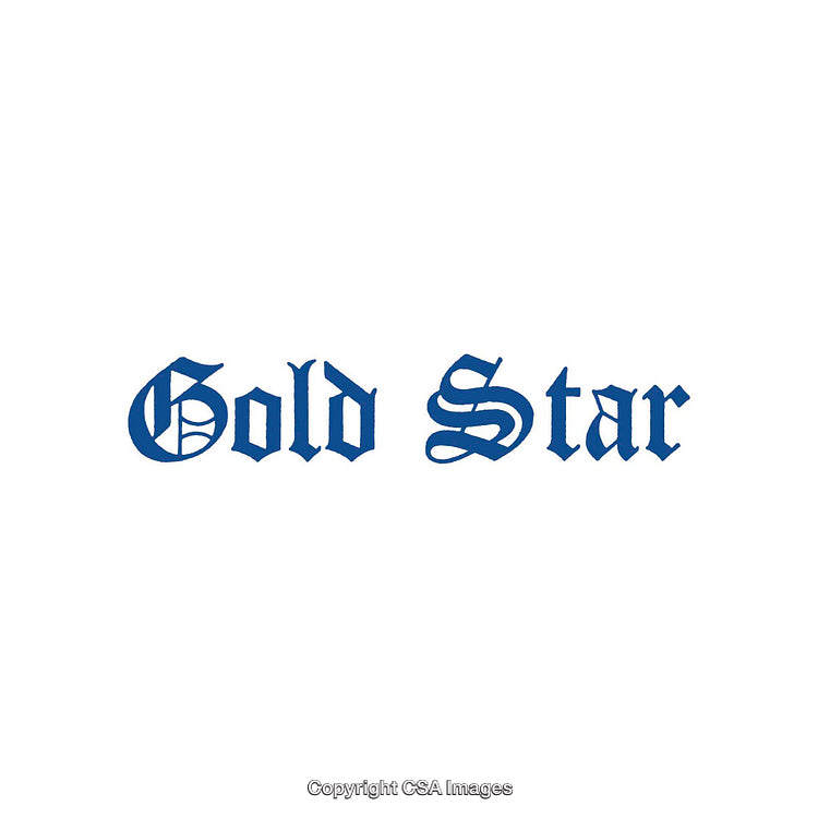 Gold Star Typography Design in Classic Style on White Background