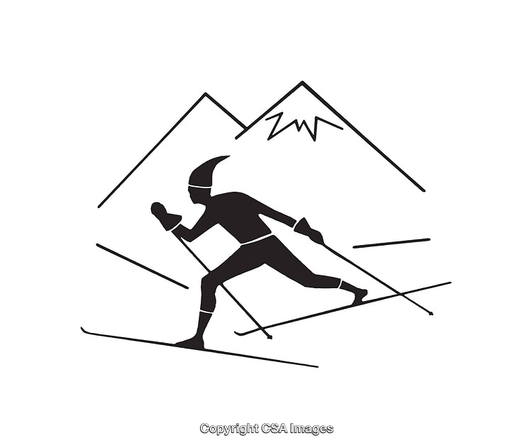 Black and White Line Art of Skiing in Mountain Landscape
