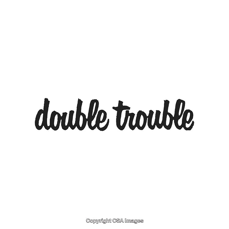 Bold Handwritten Double Trouble Text Design on White Background
