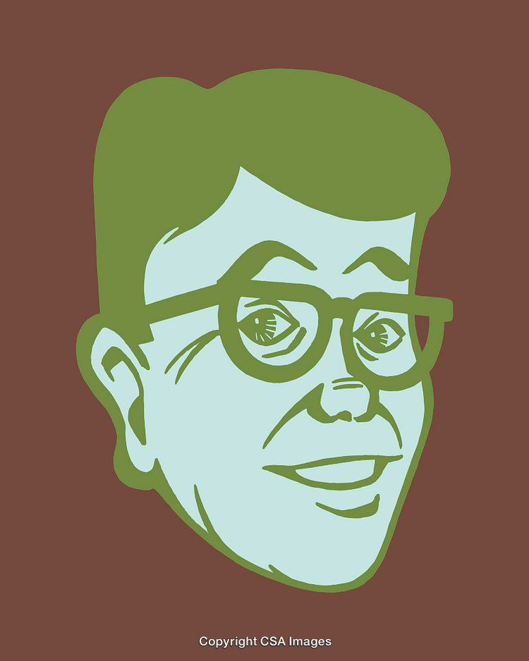 Green and Light Blue Line Art Illustration of a Smiling Person on Brown Background