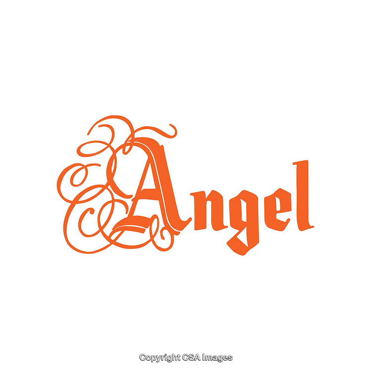 Ornate Script Angel Word Art in Vibrant Orange Design