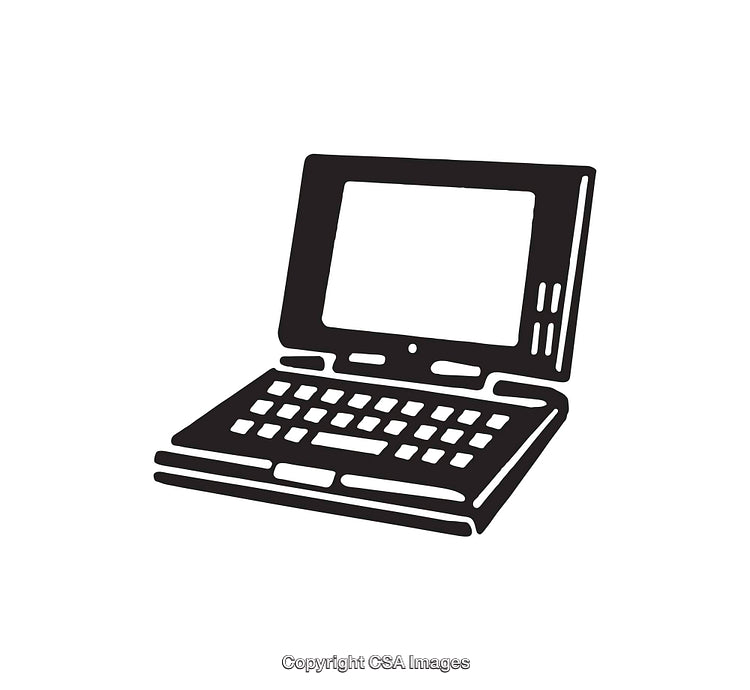 Black and White Illustration of a Laptop Computer with Minimalist Design