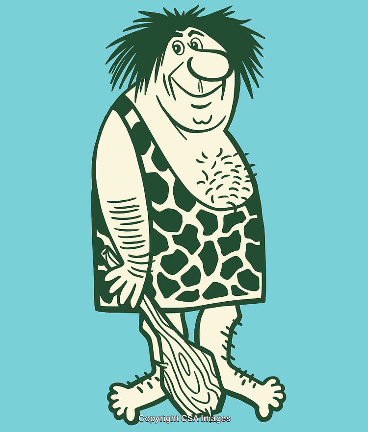 Cartoon Caveman Character with Club in Creative Line Art Style