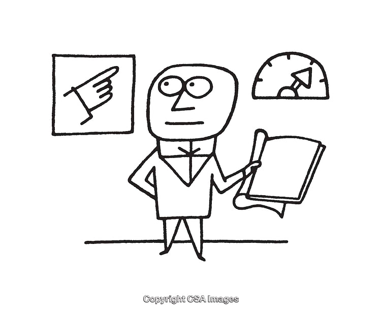 Black and White Line Art Depicting Business Concept with Figures