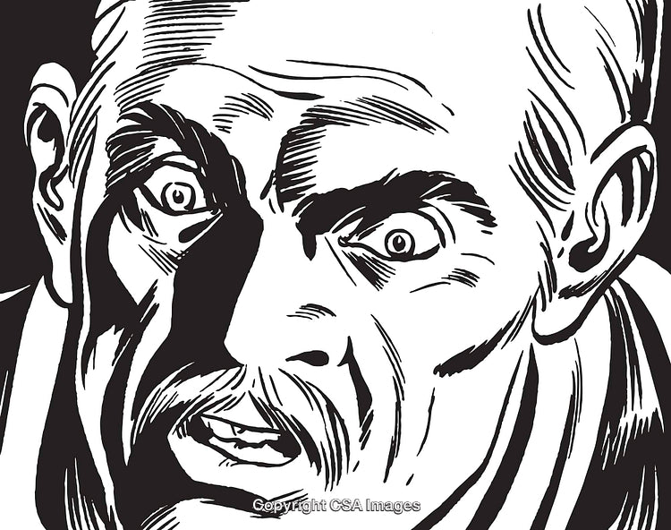 Black and White Illustration of Expressive Man With Surprised Facial Expression