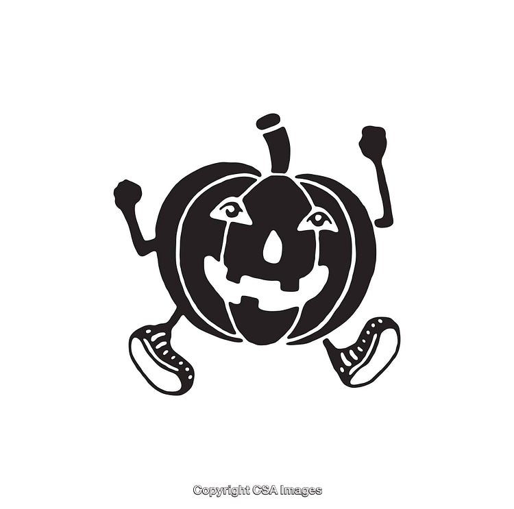 Playful Animated Pumpkin with Arms and Legs Black and White Illustration