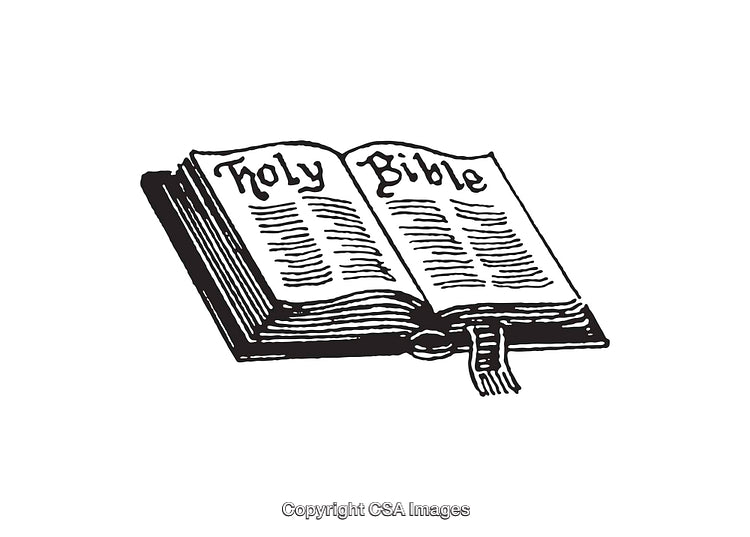 Black and White Line Art Illustration of an Open Holy Bible