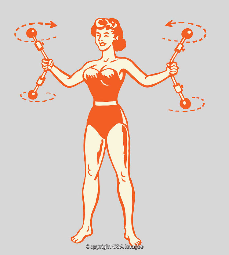Retro Line Art Illustration of Woman Performing Exercise Routine