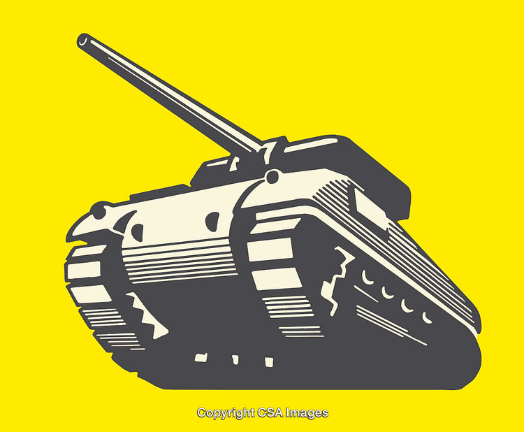 Stylized Illustration of a Tank on a Bright Yellow Background